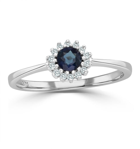 Sapphire 3.5 x 3.5mm And Diamond 9K White Gold Ring